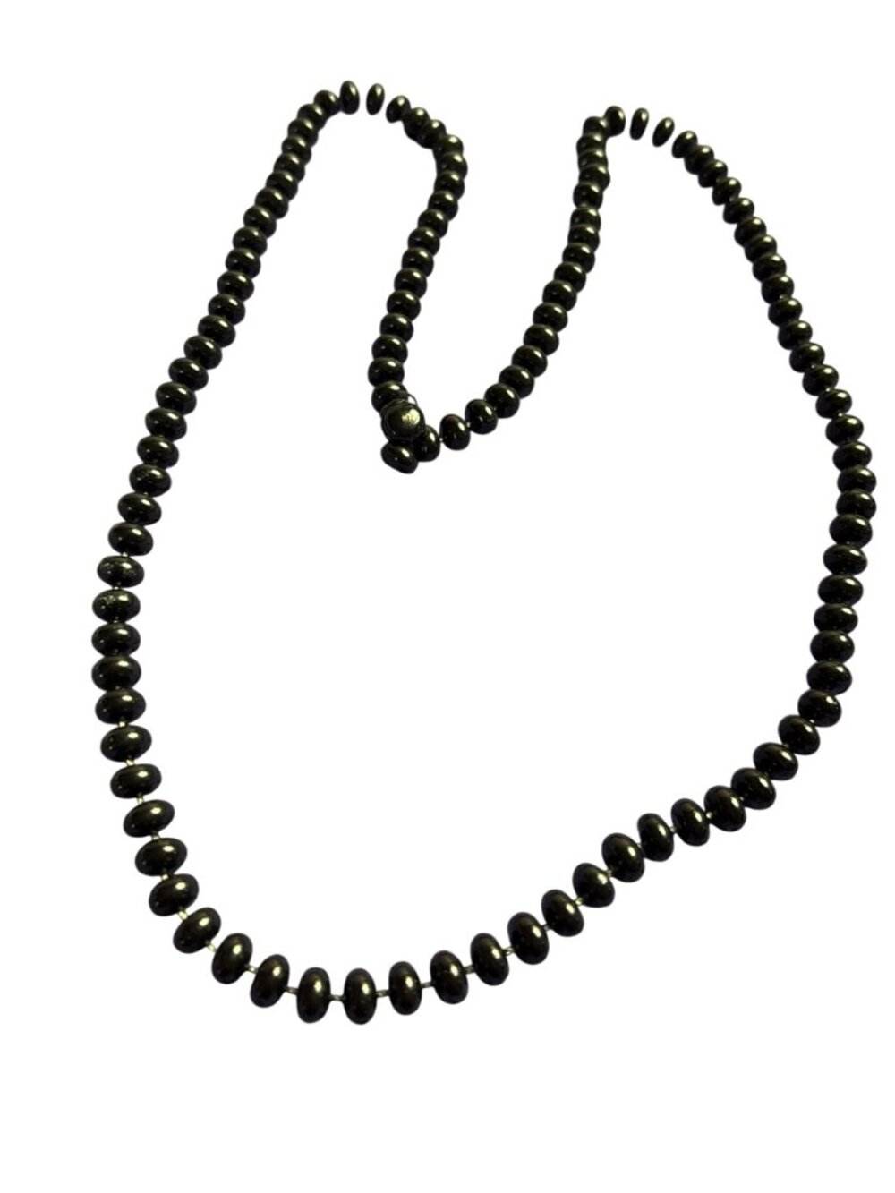 Vintage Black Plastic Beaded Necklace 28 inches Long